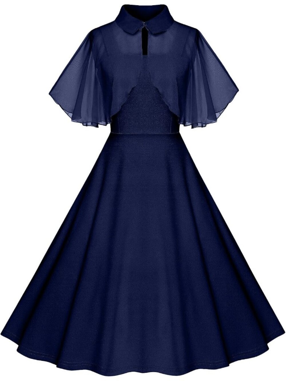Women 1950s Dresses Navy Swing Cocktail Dress with Pockets and Chiffon Shawl